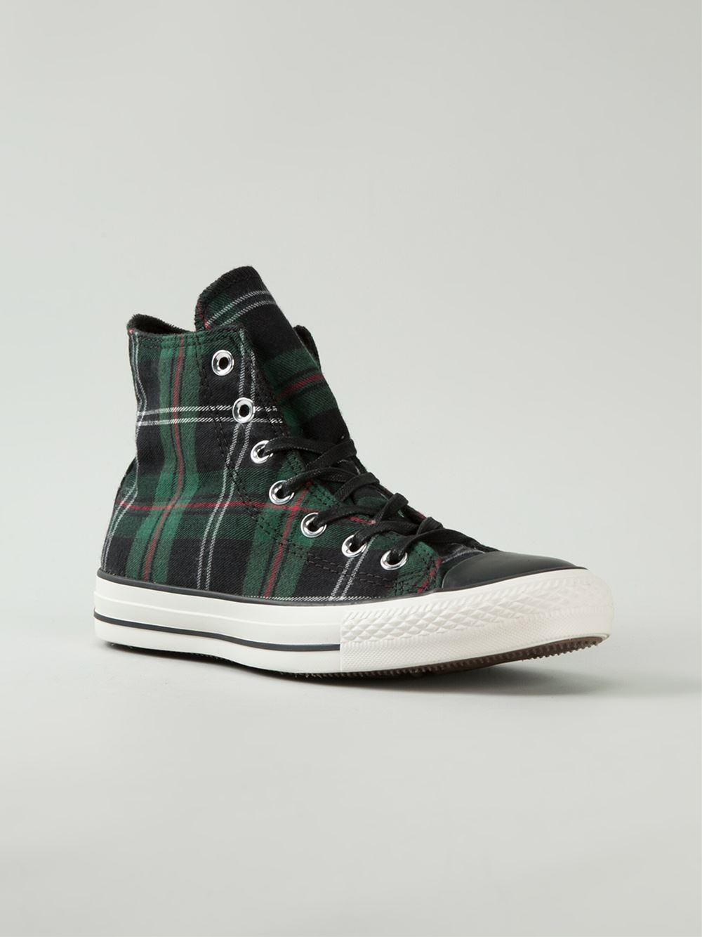 Converse Tartan Hi-Top Sneakers in Green | Lyst UK