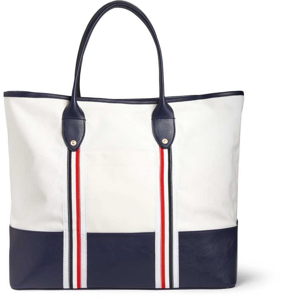 Lyst - Thom Browne Leather and Canvas Tote Bag in White for Men