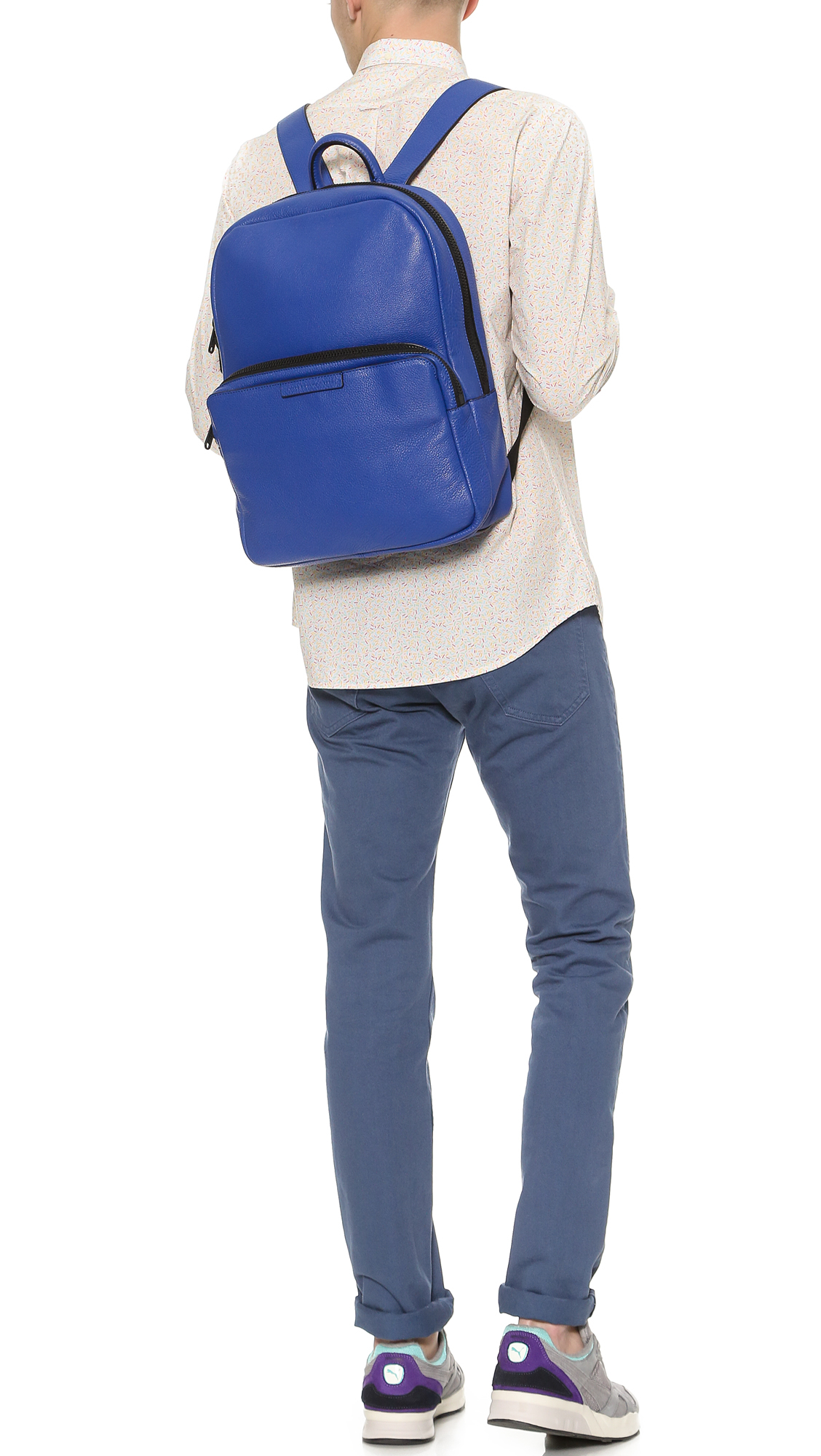 blue leather backpack mens