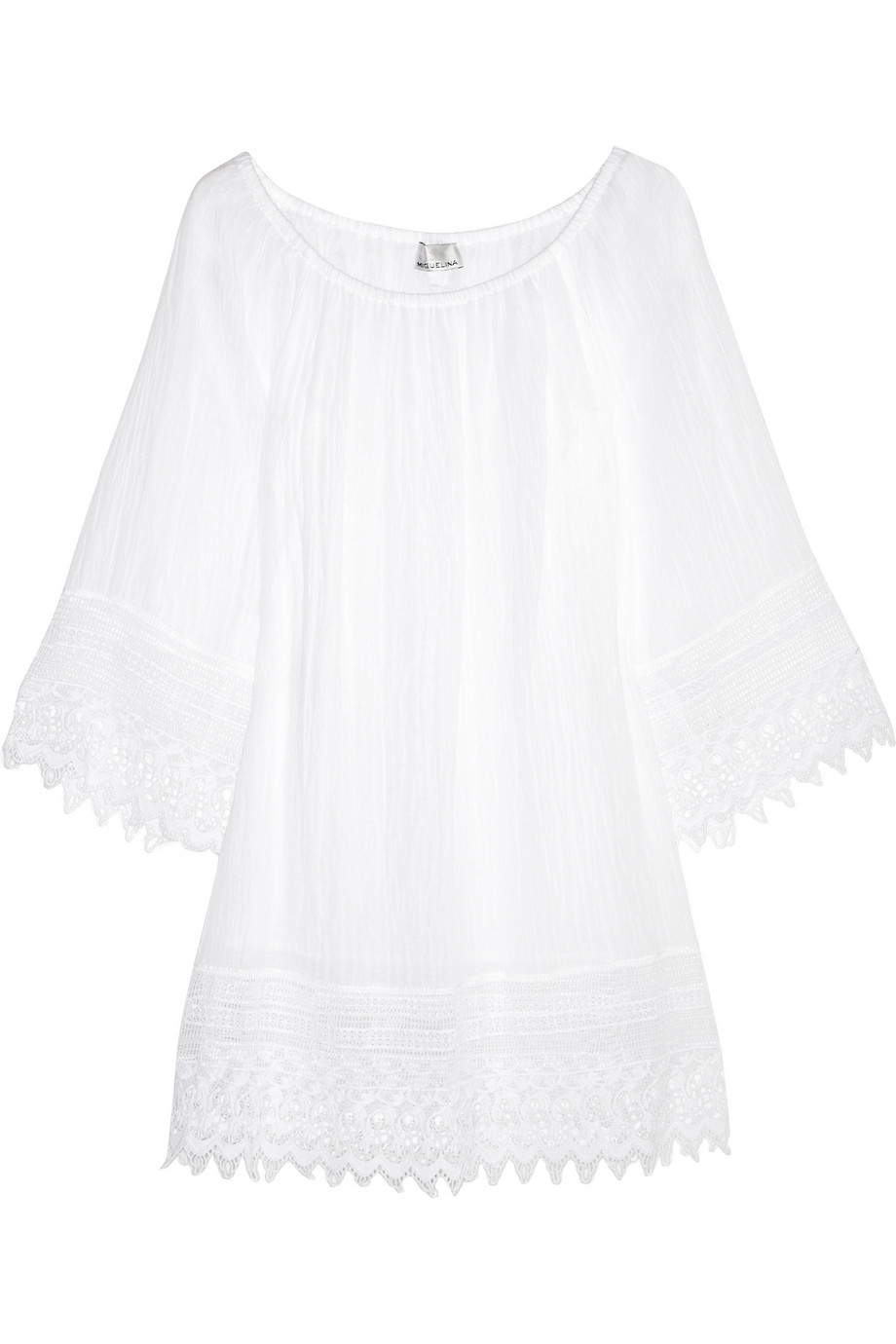 Lyst - Miguelina Lillian Crochet-Trimmed Cotton-Gauze Dress in White