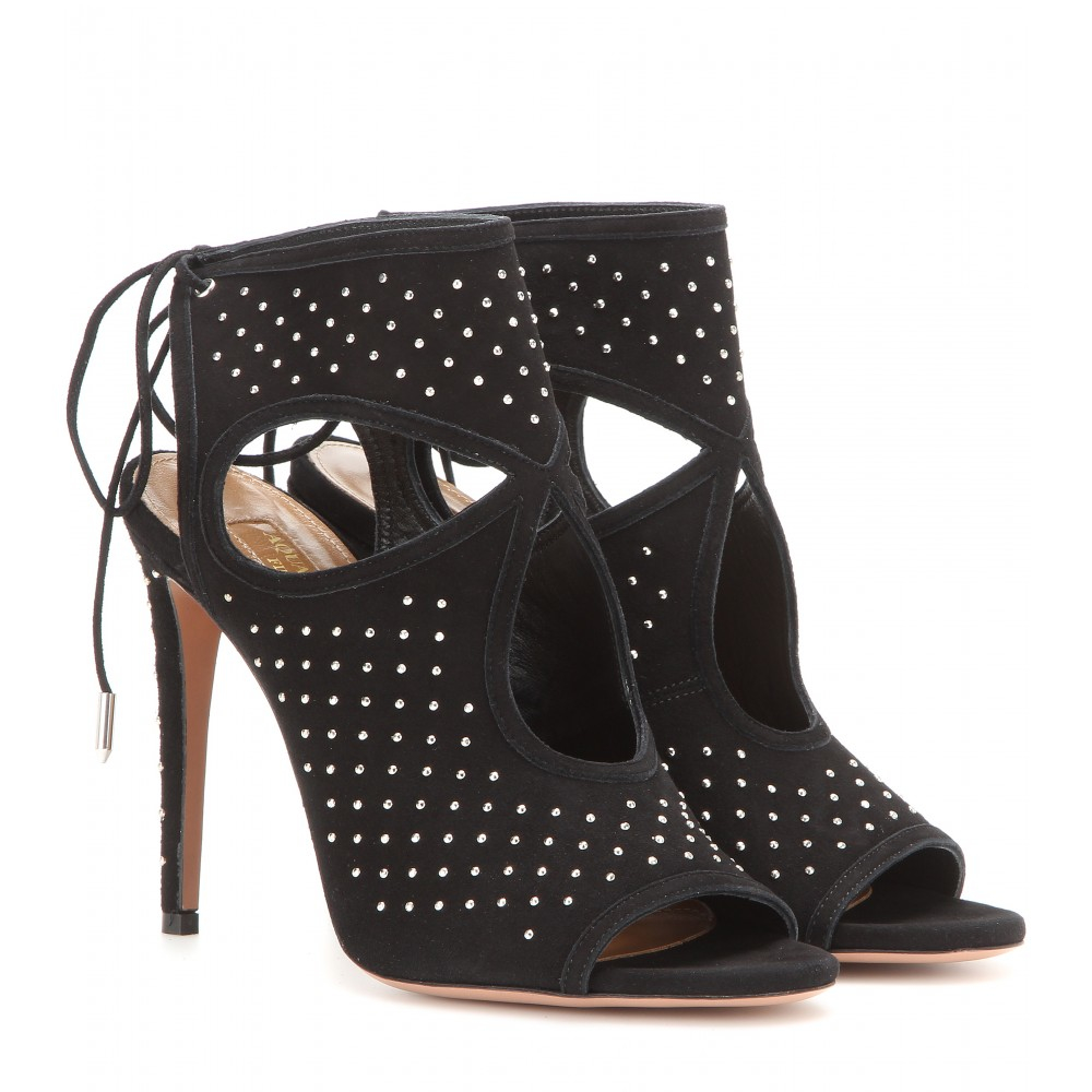 Aquazzura Sexy Thing Embellished Suede Sandals in Black | Lyst