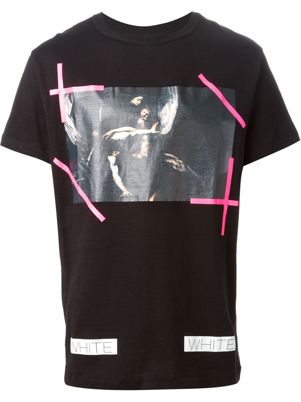 Buy > black and pink off white t shirt > in stock