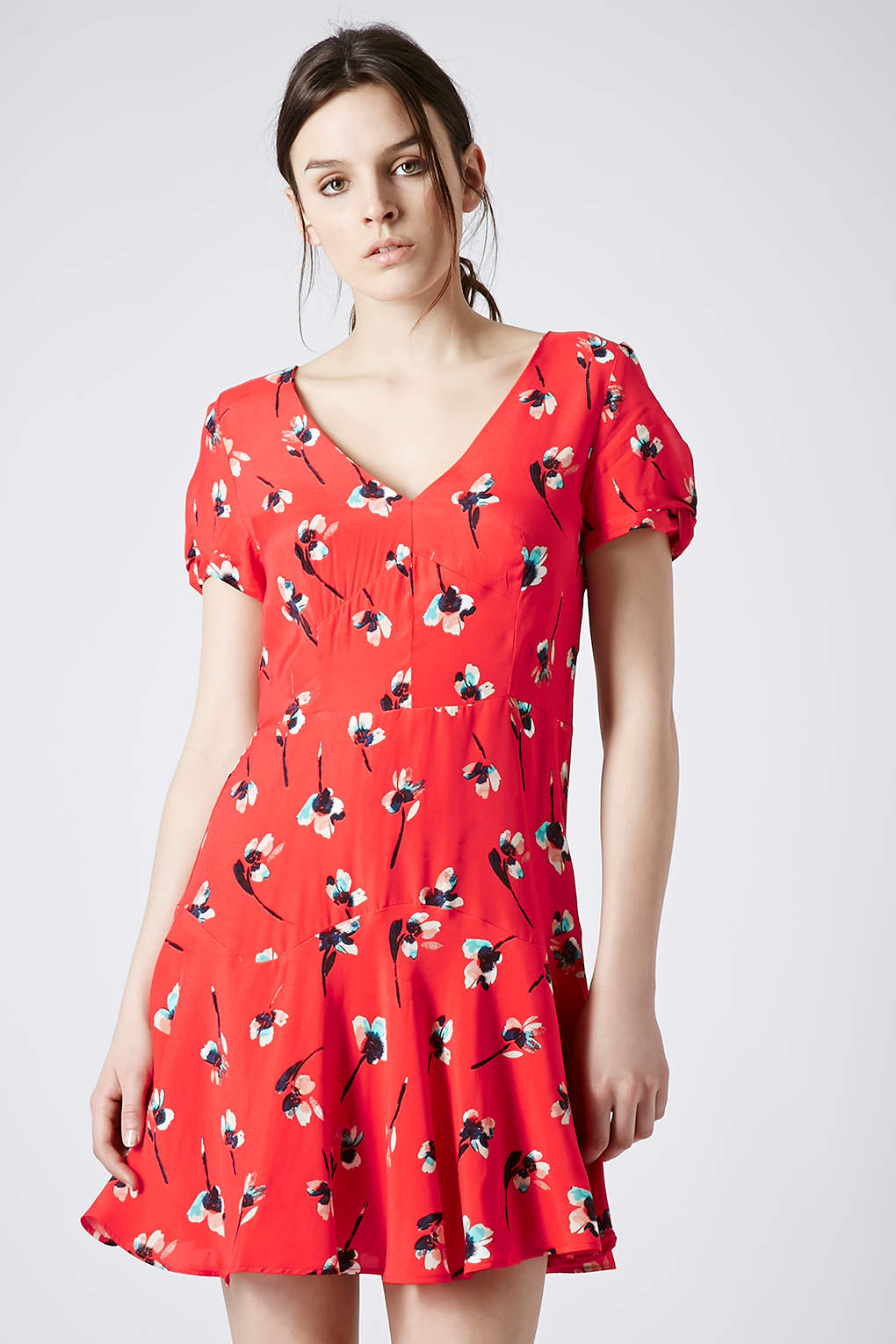 Lyst - Topshop Painted Floral Dress in Red