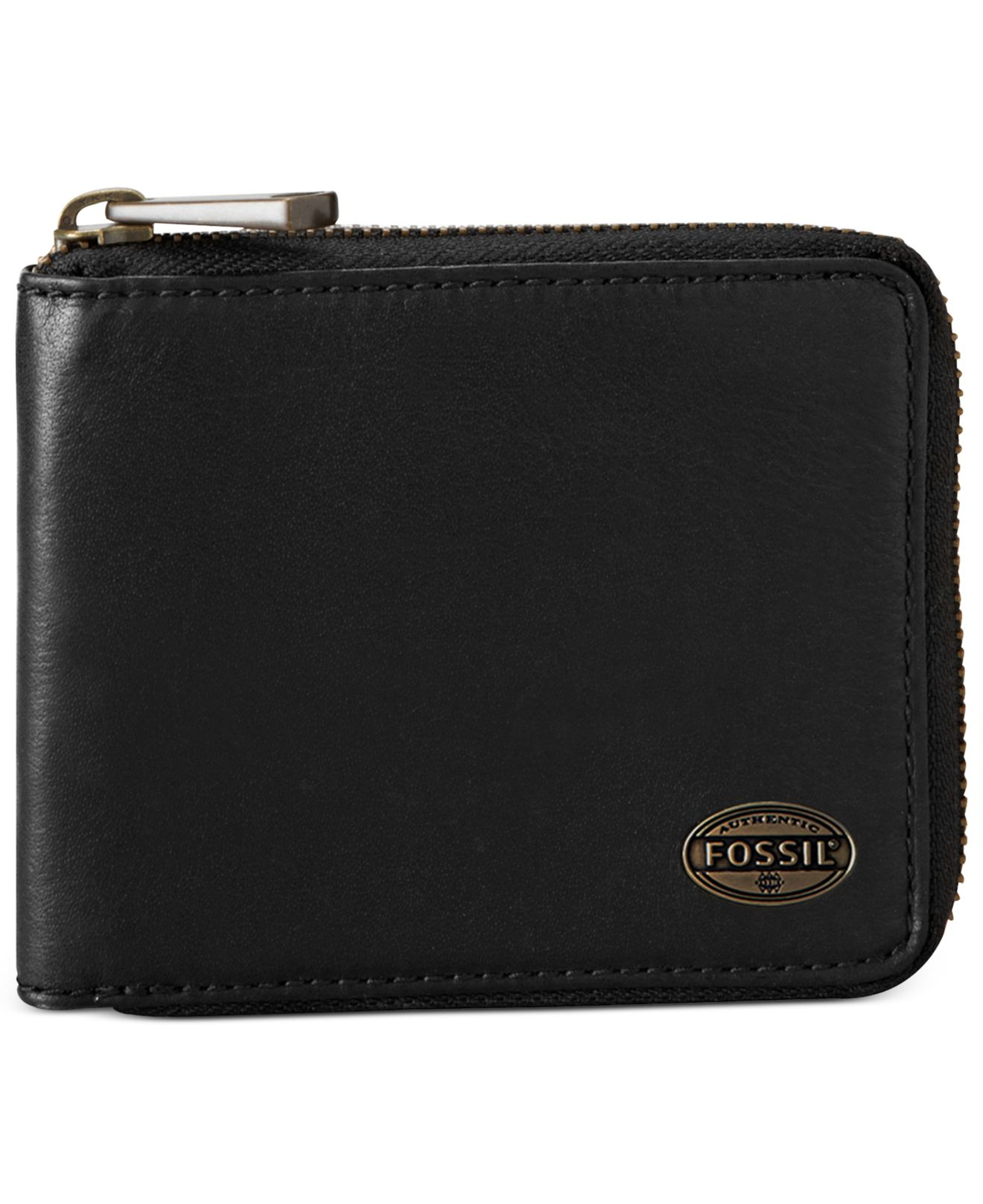 Fossil Estate Bifold Zippered Wallet in Black for Men