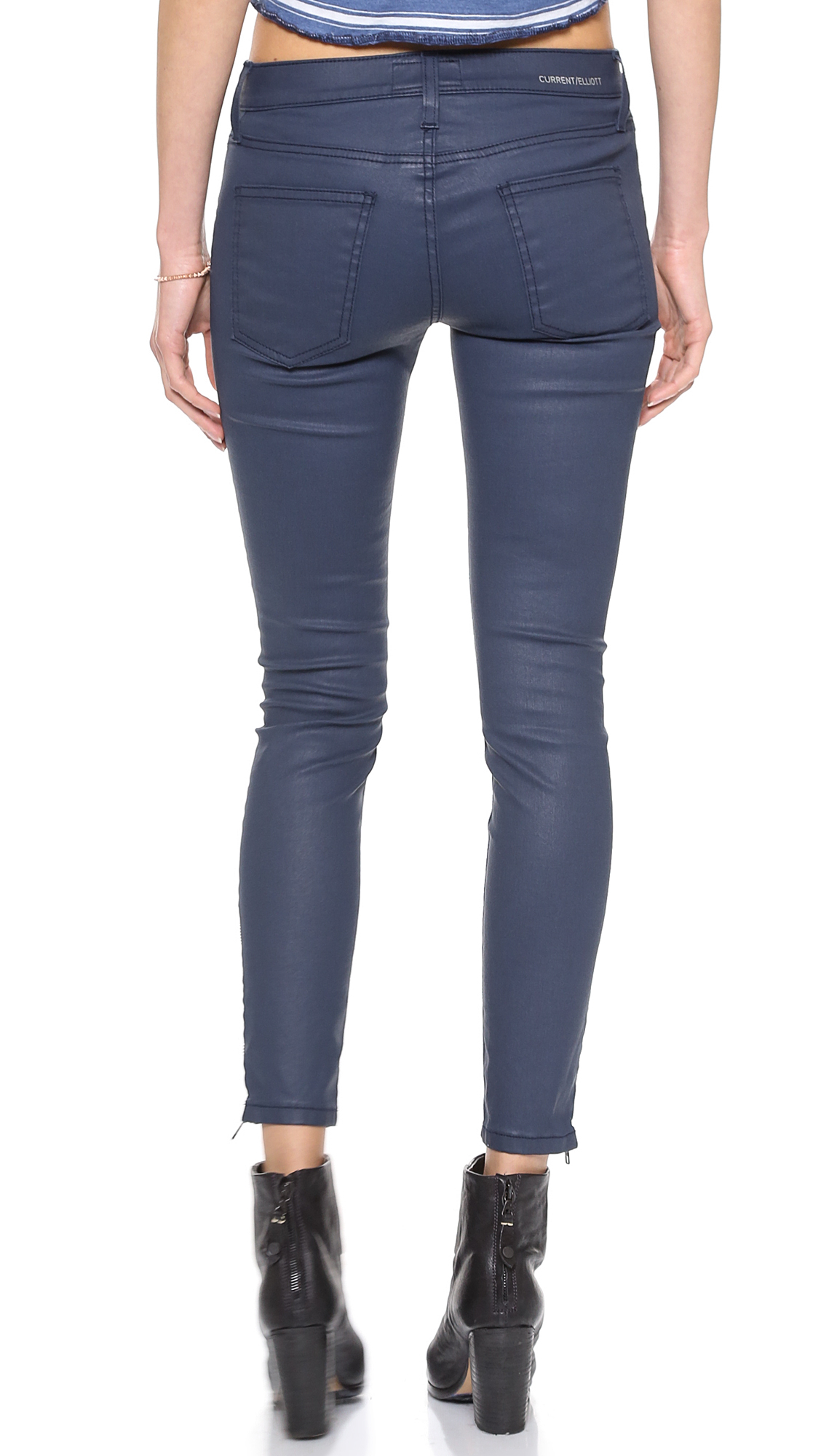 Current/Elliott The Soho Zip Stiletto Coated Jeans - Navy Coated in Blue -  Lyst