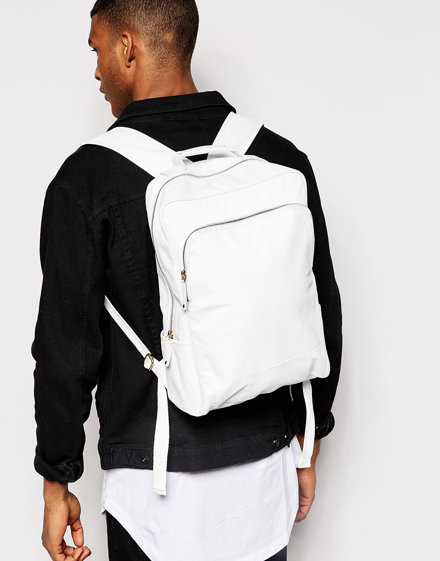 ASOS Smart Leather Backpack In White for Men | Lyst