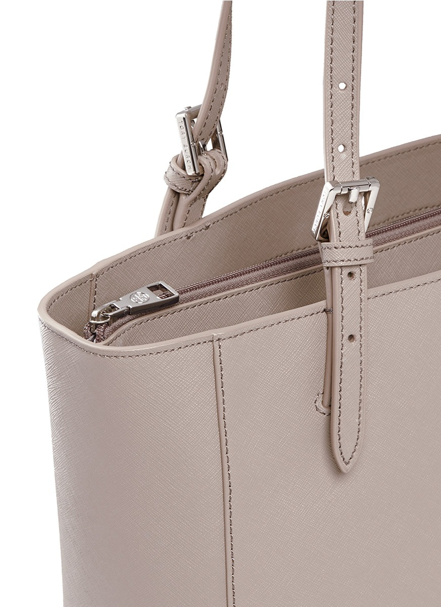 Tory Burch 'York' Small Leather Buckle Tote in Gray