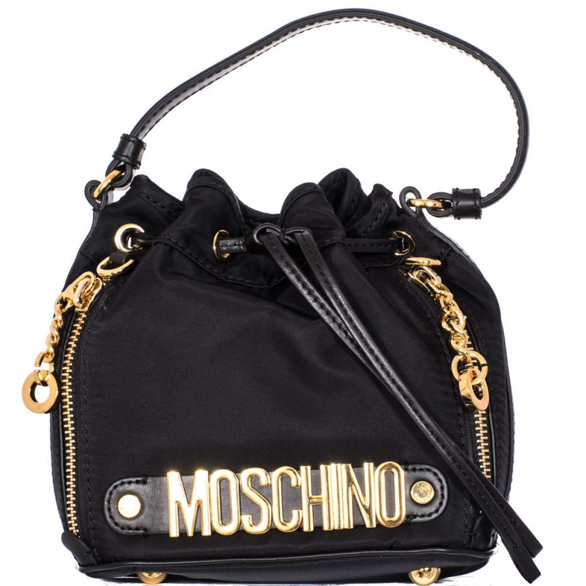 Moschino Mini Black Nylon And Leather Tote Bag in Gold (black) | Lyst