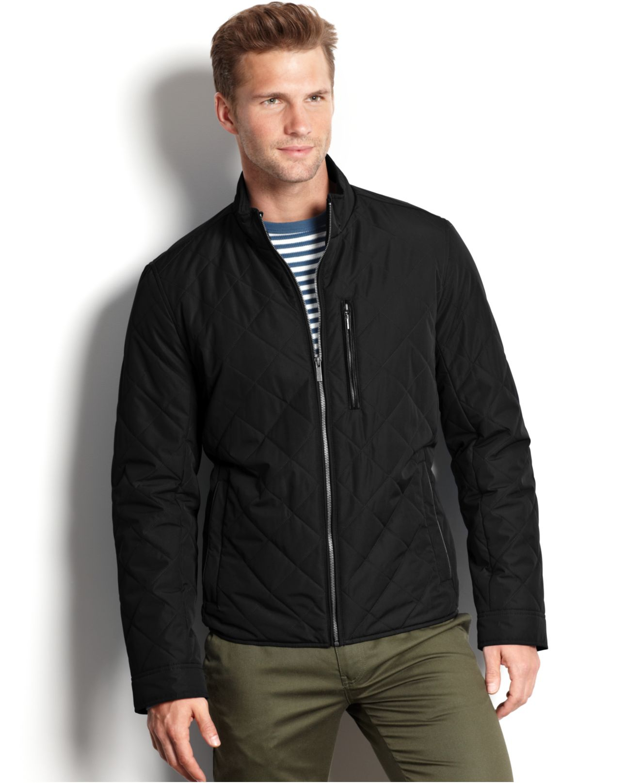 Cole Haan Quilted Zipfront Standcollar Jacket in Black for Men Lyst