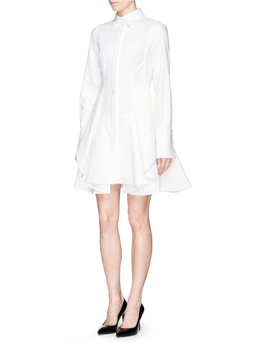 Alexander McQueen Cotton Piqué Flare Shirt Dress in White | Lyst
