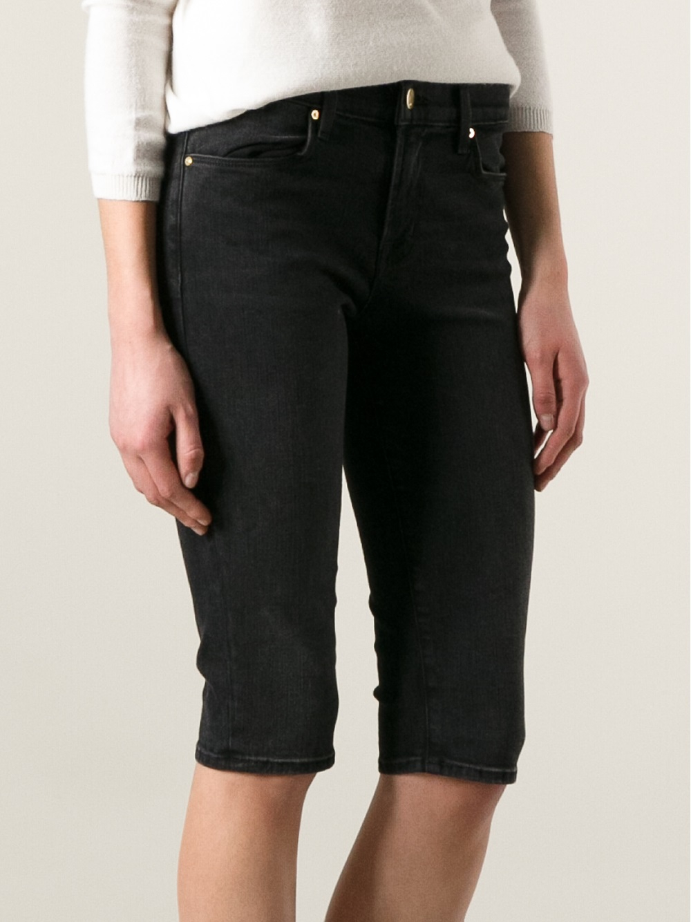 black denim knee length shorts