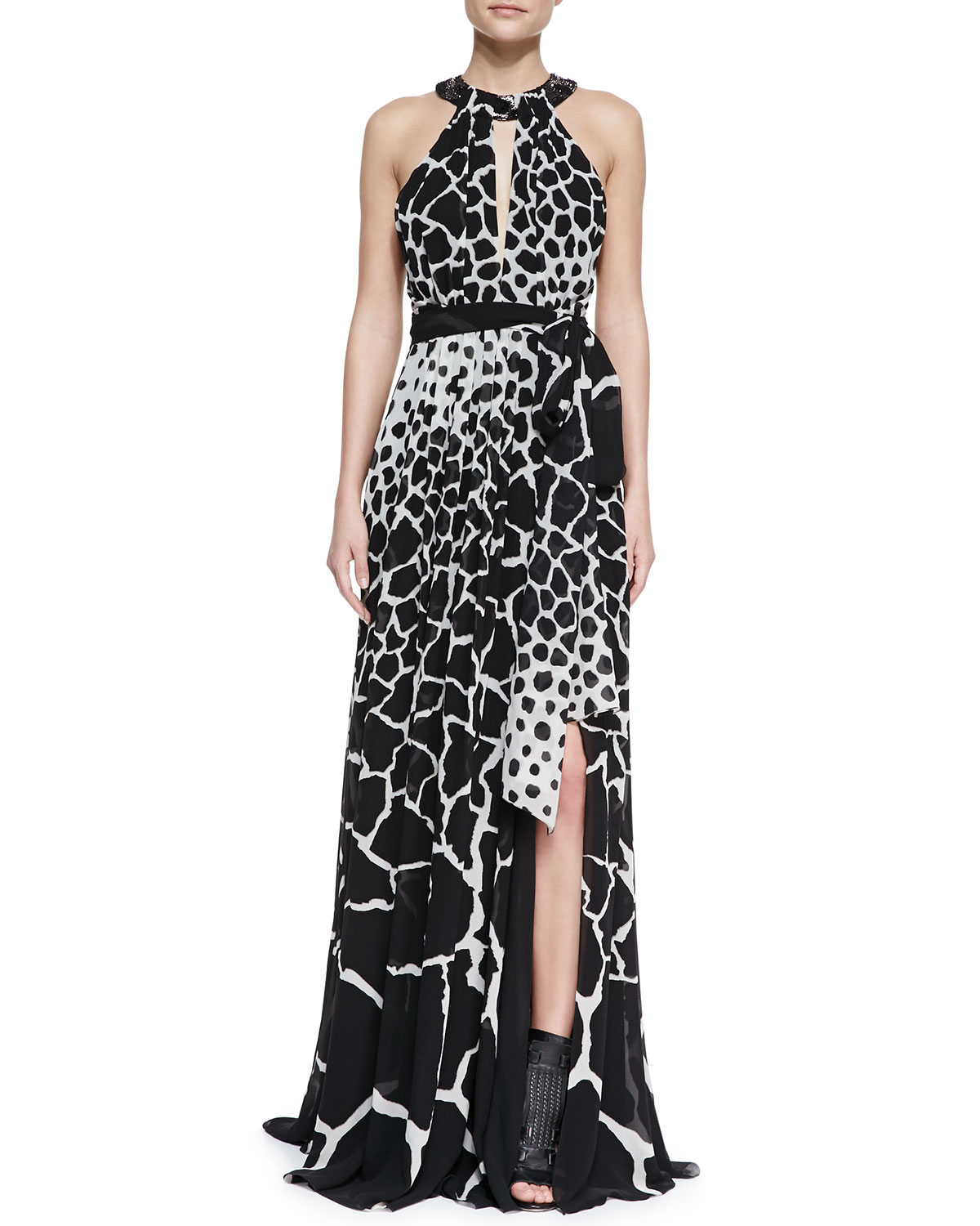 Lyst - Roberto Cavalli Halter-neck Giraffe-print Gown in Black