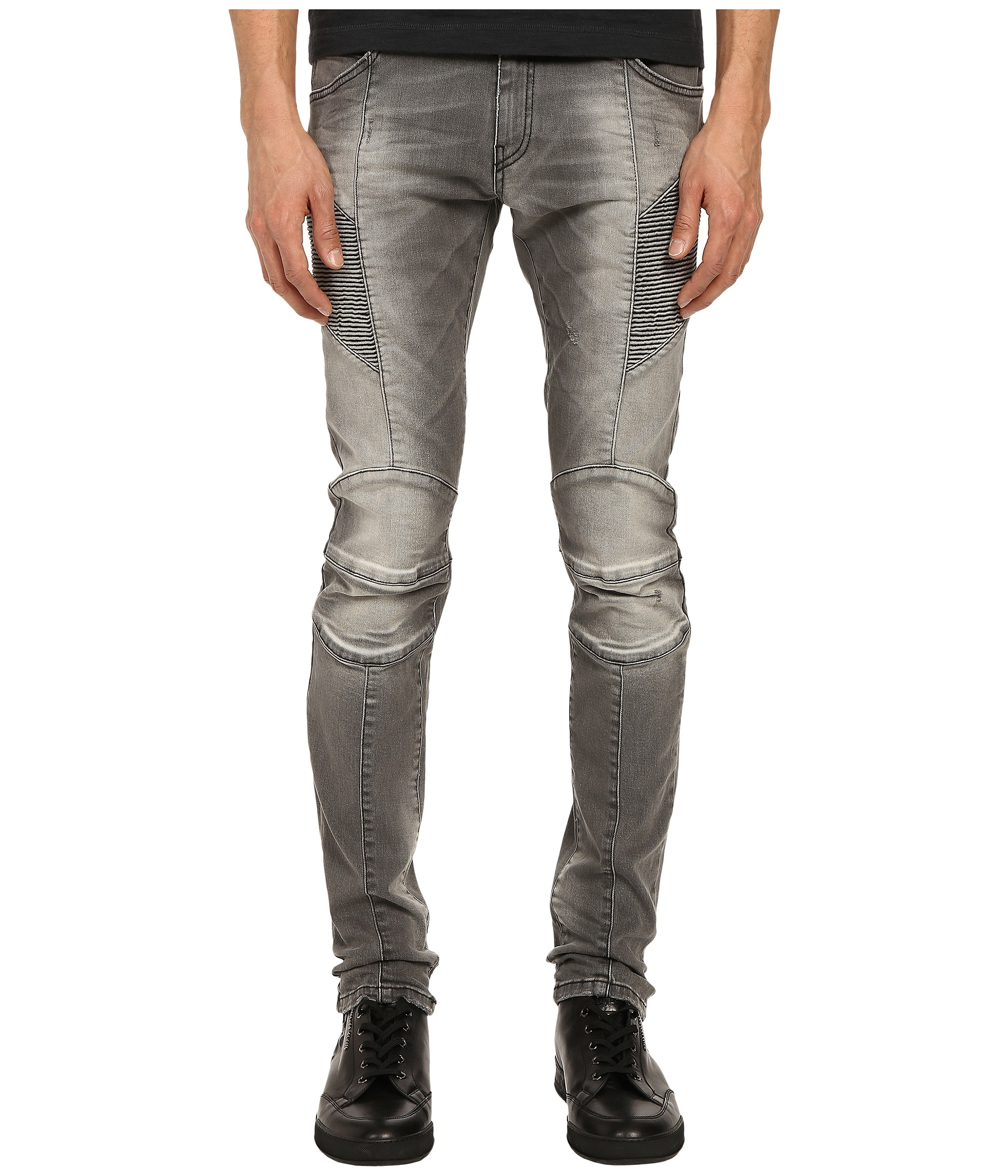 Lyst Balmain Faded Biker Jeans in Gray for Men
