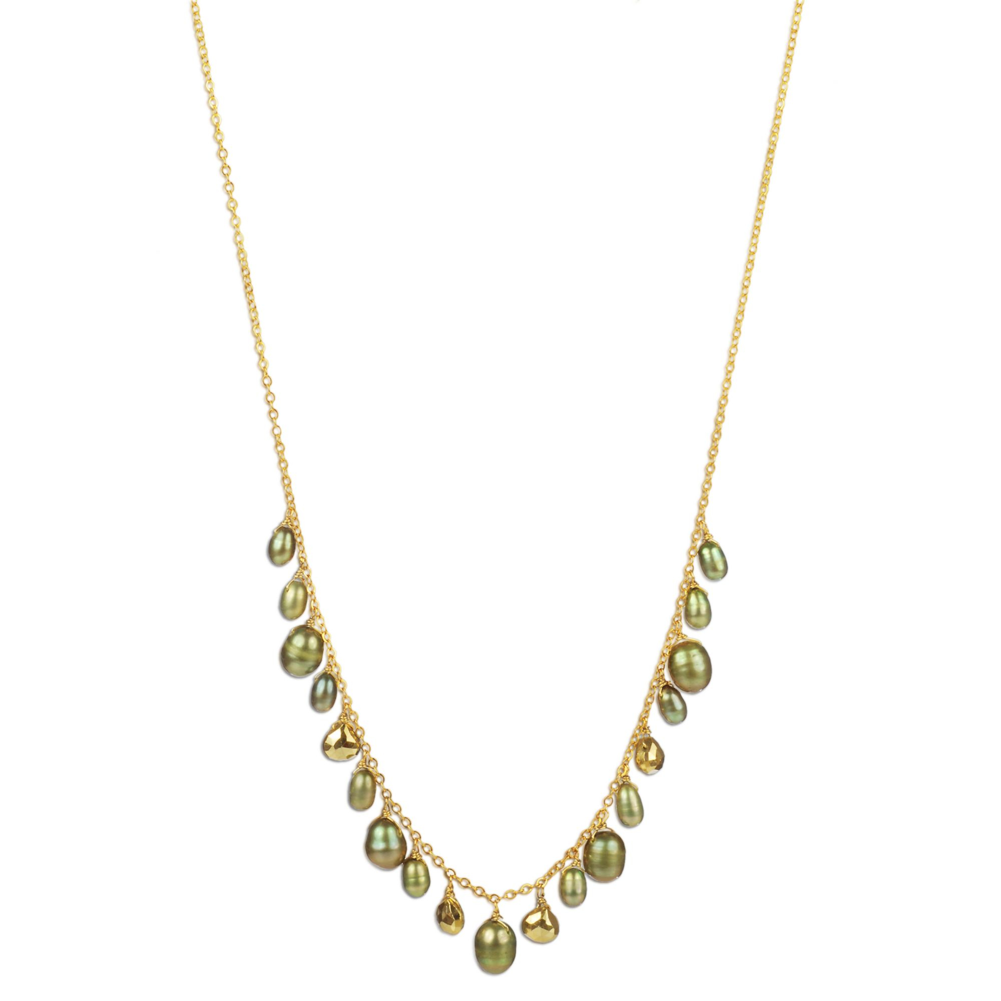 macys gold 18k gold over sterling silver necklace green tone cultured freshwater pearl 5 9mm and pyrite 4 34 ct tw necklace product 1 17141287 0 733015604 normal