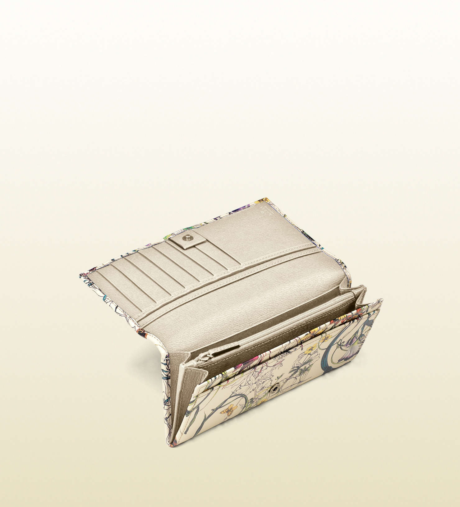Gucci Leather and Flora Print Coin Pocket Wallet in White - Lyst