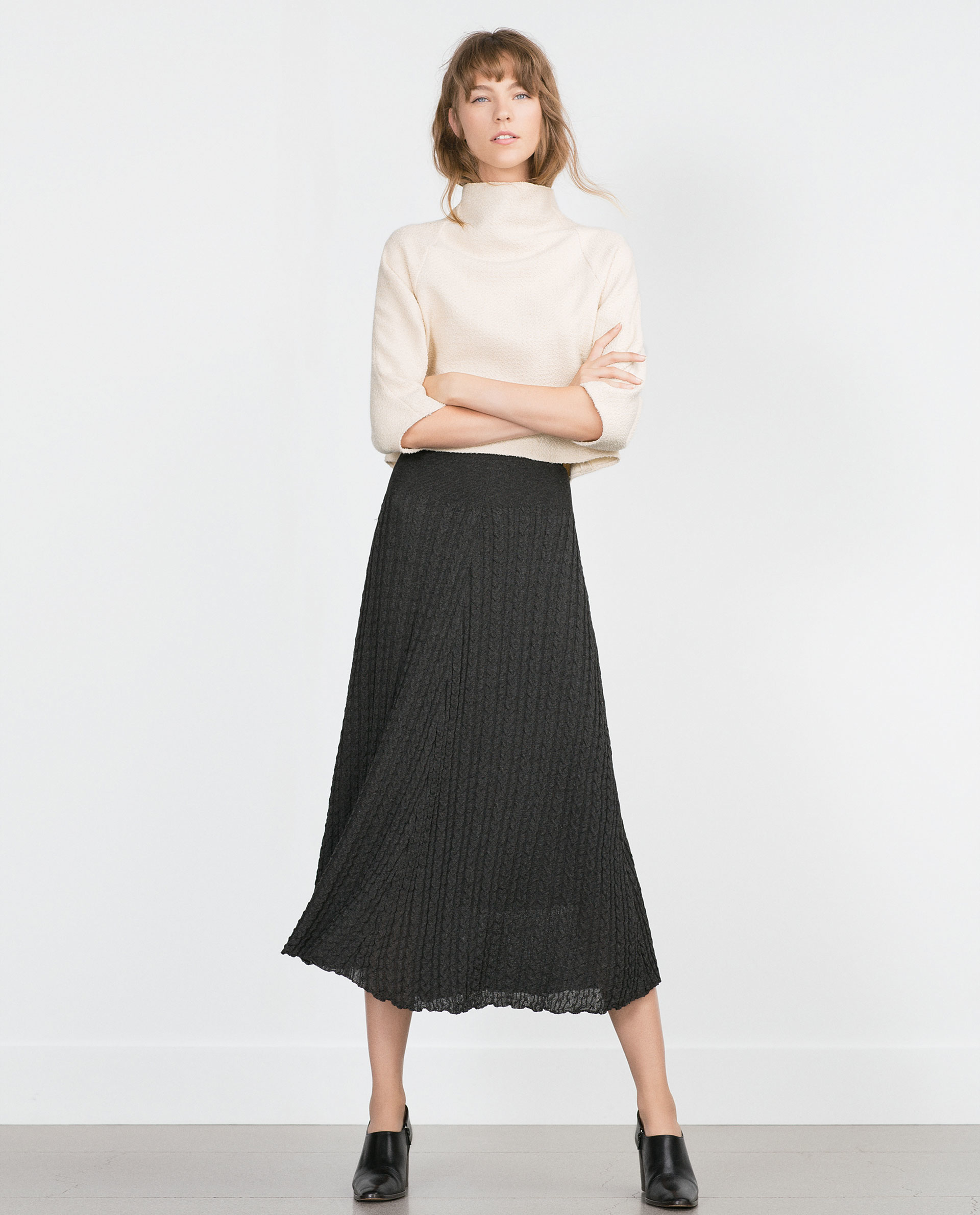 Zara Cable Knit Skirt in Gray | Lyst