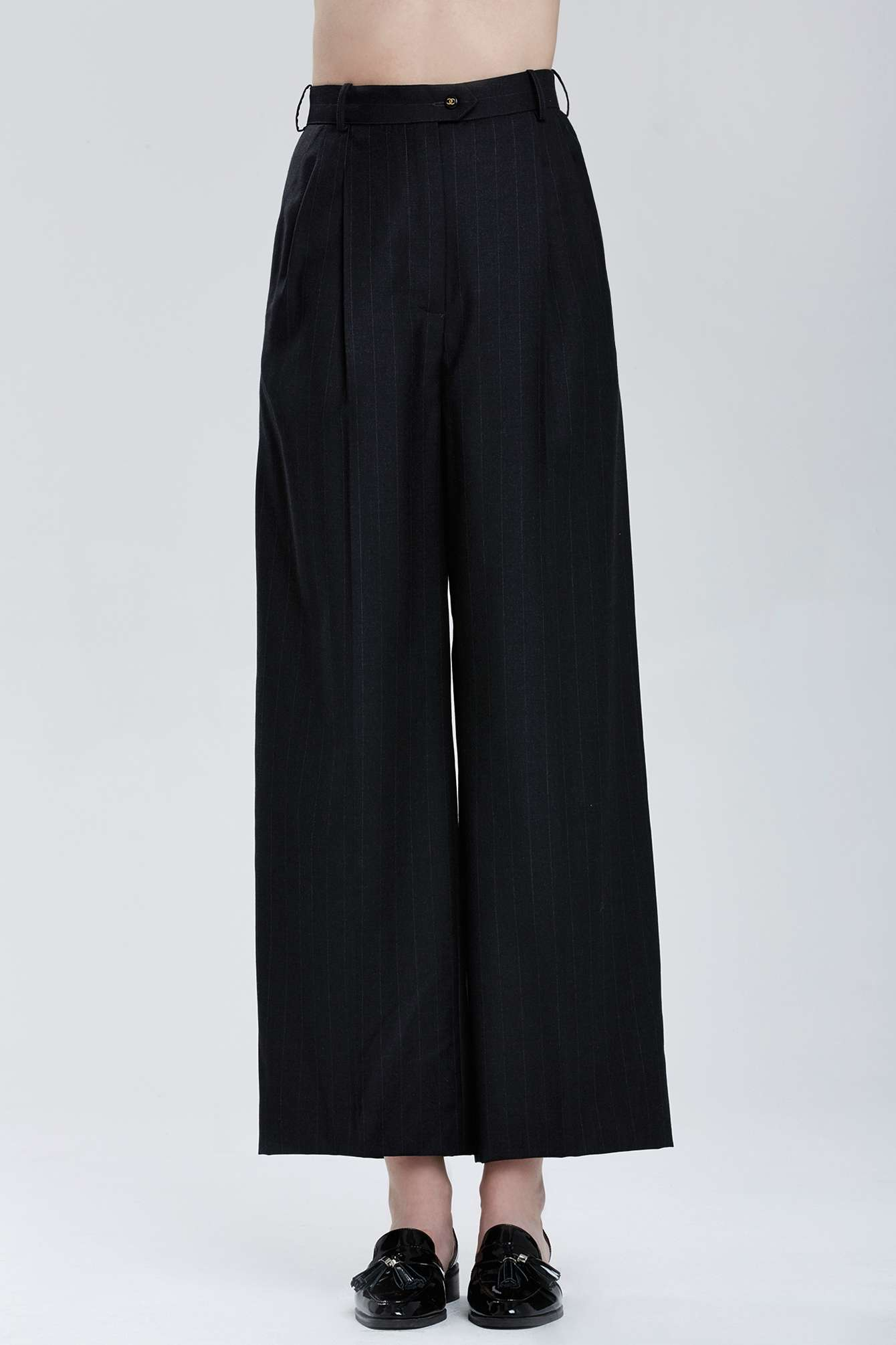 Chanel Vintage Bruay Pinstripe Trousers in Black | Lyst
