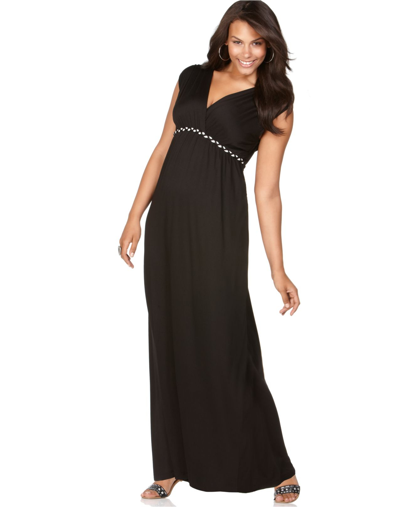 Soprano Plus Size Cap-sleeve Braided Empire Maxi Dress Black | Lyst