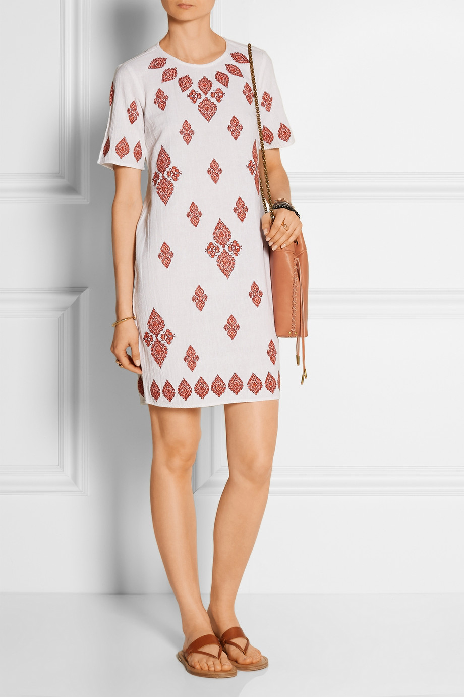 Michael michael kors Embroidered CottonMuslin Dress in Red Lyst