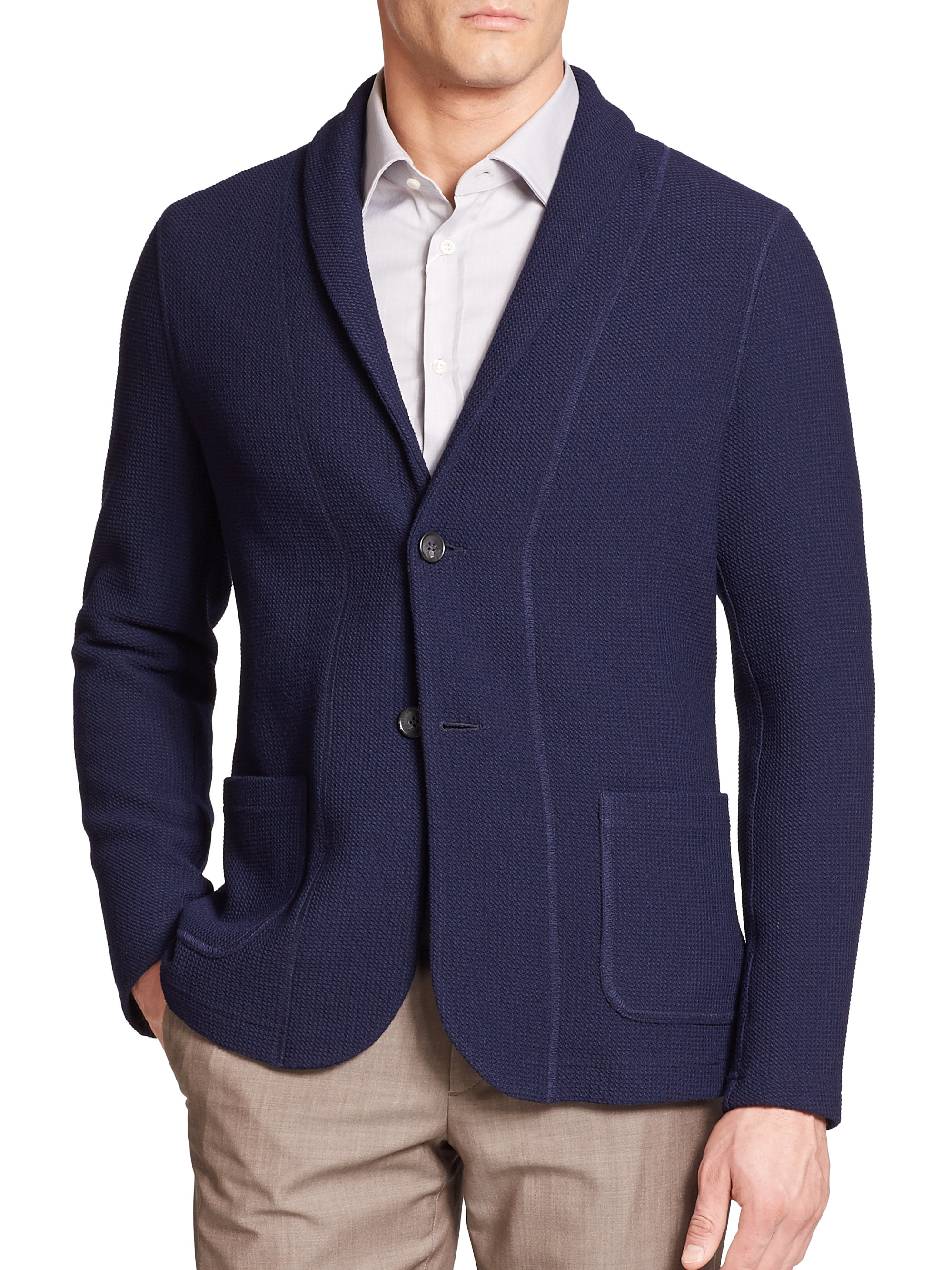 Armani ShawlCollar Jersey Cardigan in Navy (Blue) for Men Lyst