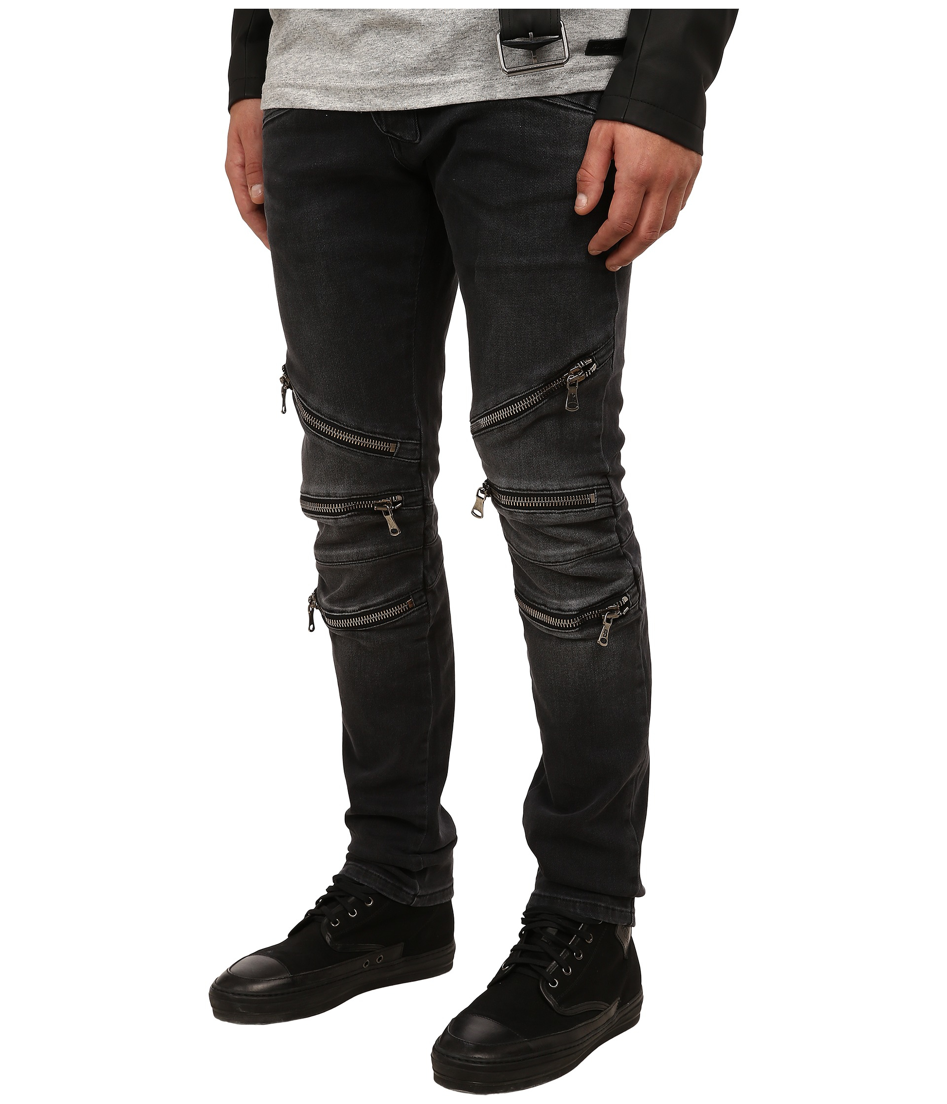 Balmain Denim Slim-fit Zip-detailed Jeans in Black for Men Mens Clothing Jeans Slim jeans 