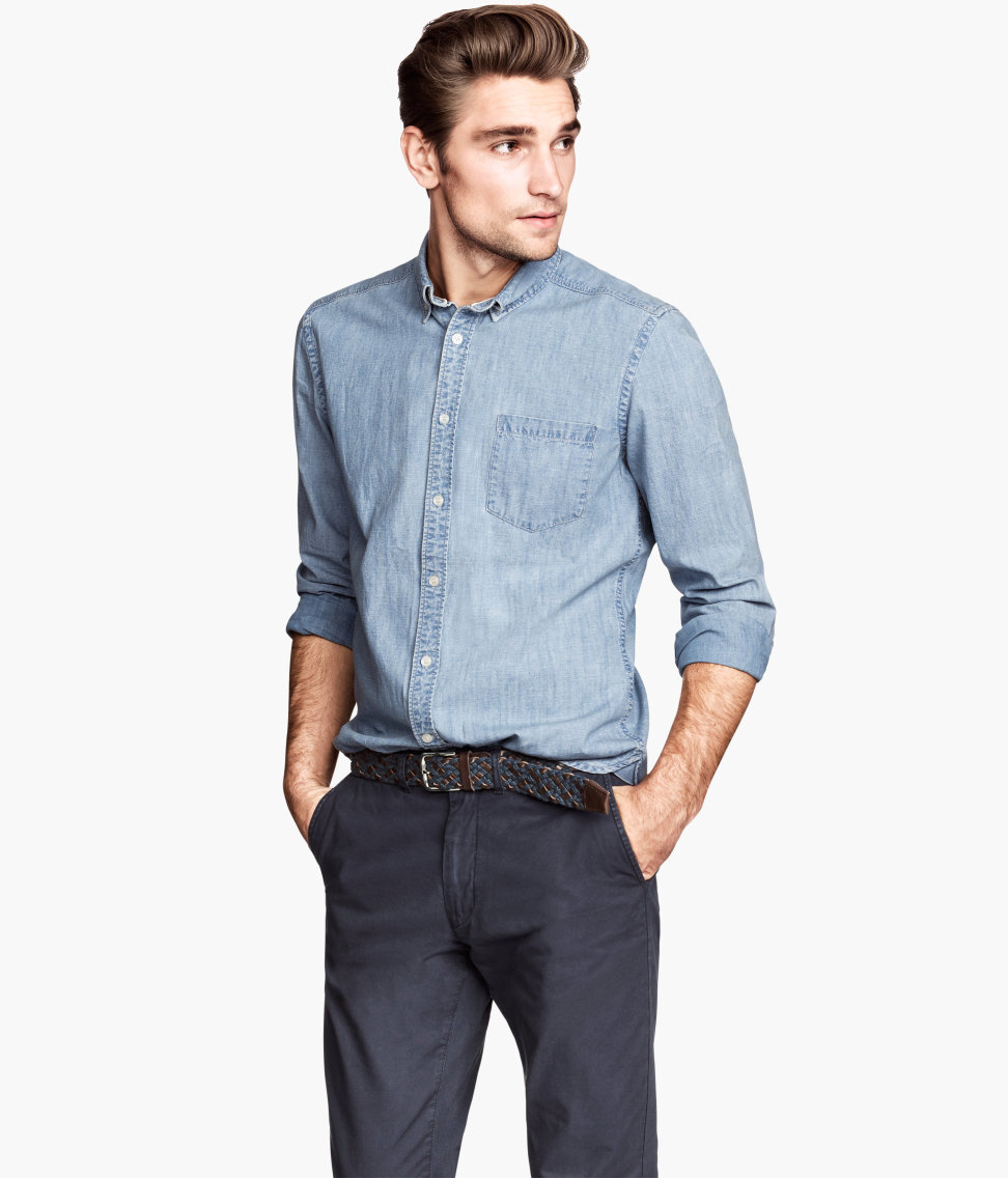 H\u0026M Chambray Shirt in Light Blue (Blue 