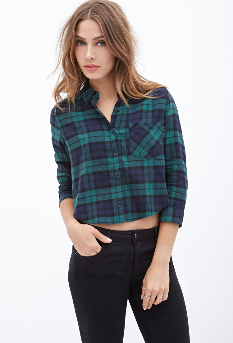 Lyst - Forever 21 Collared Plaid Flannel Shirt in Green