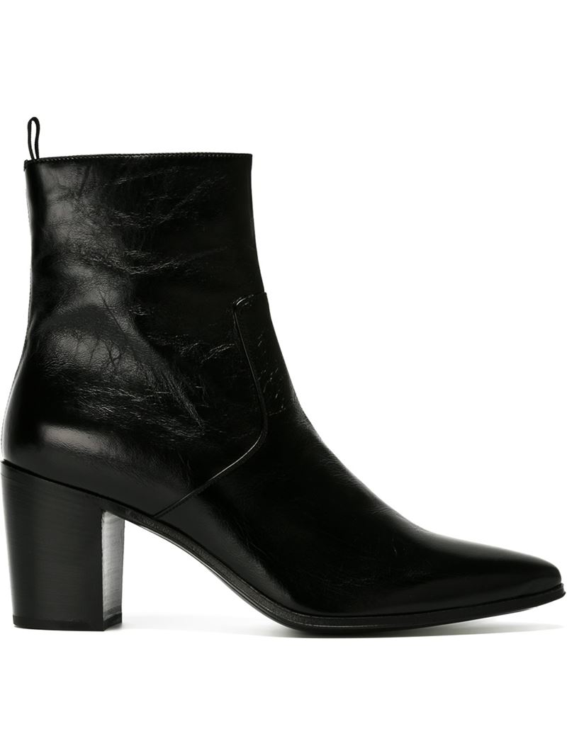 Saint Laurent Chunky Heel Ankle Boots in Black for Men | Lyst