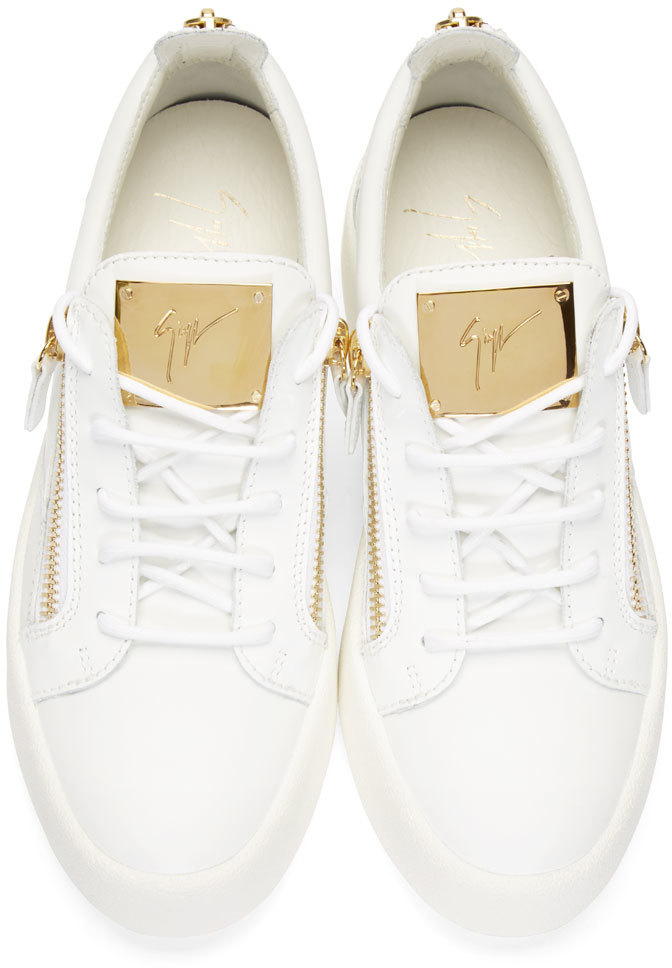 Lyst - Giuseppe Zanotti White & Gold Leather Low-top London Sneakers in ...