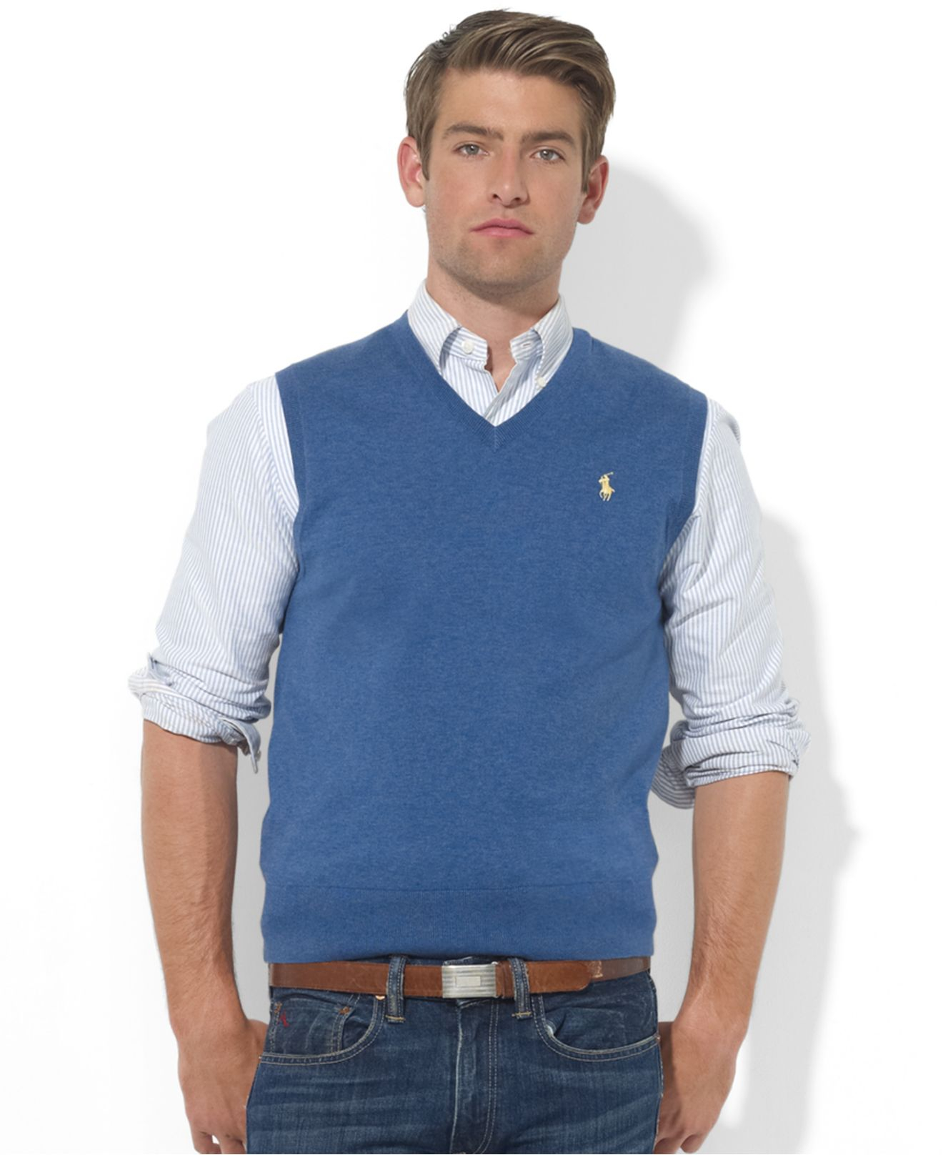 Polo ralph lauren V-neck Merino Wool Sweater Vest in Blue for Men ...