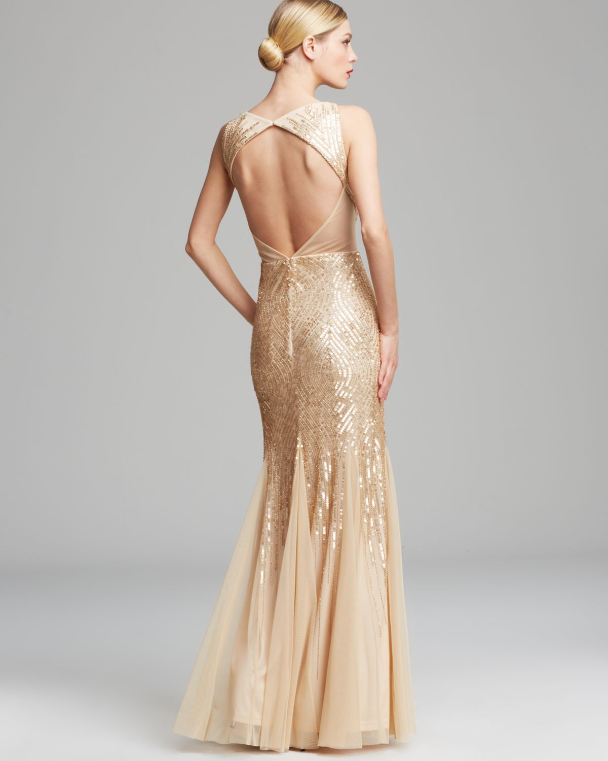 Adrianna Papell Gown Sleeveless V Neck Beaded with Illusion Cutouts in  Champagne (Natural) - Lyst