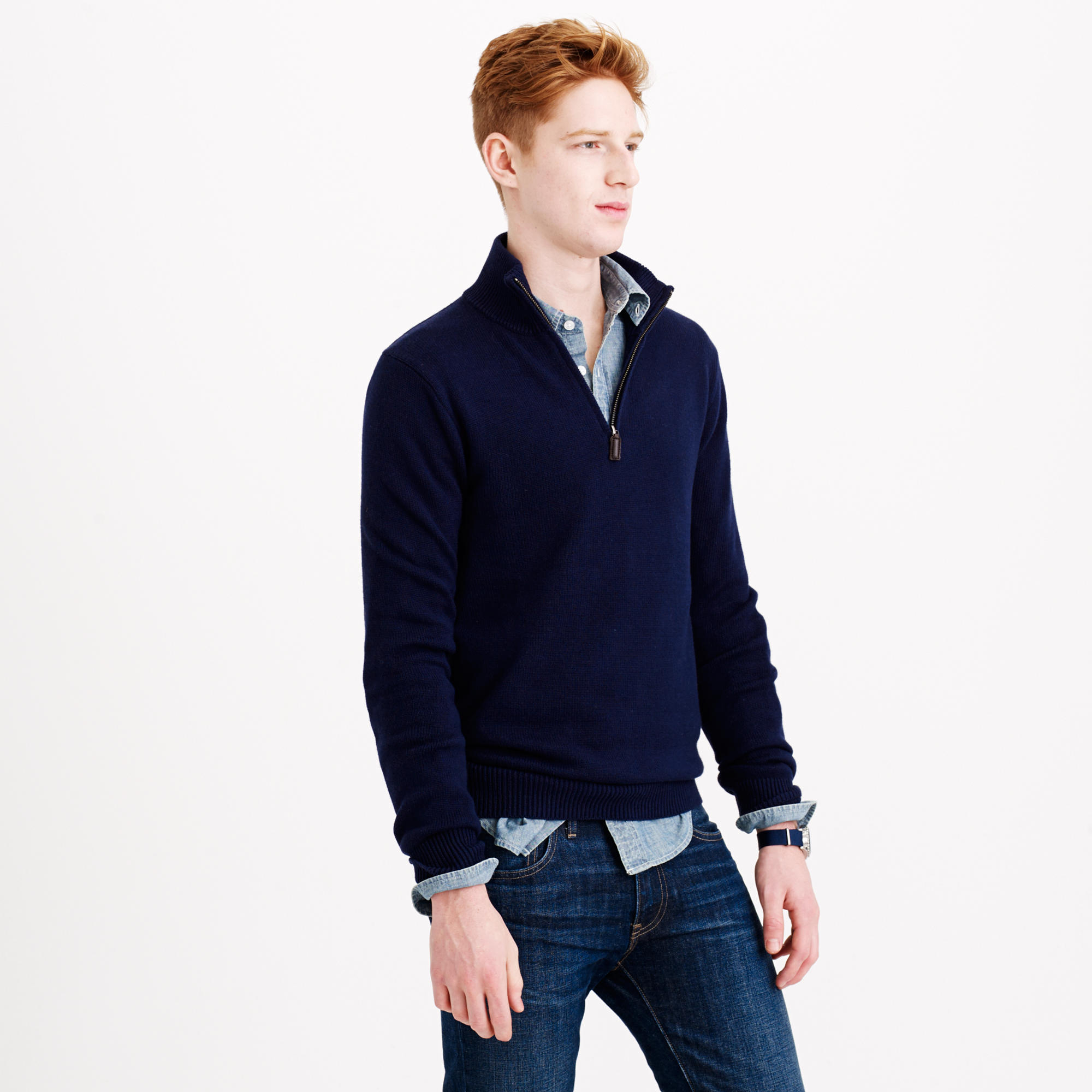 J.crew Slim Cotton-cashmere Half-zip Sweater in Blue for Men (navy) | Lyst