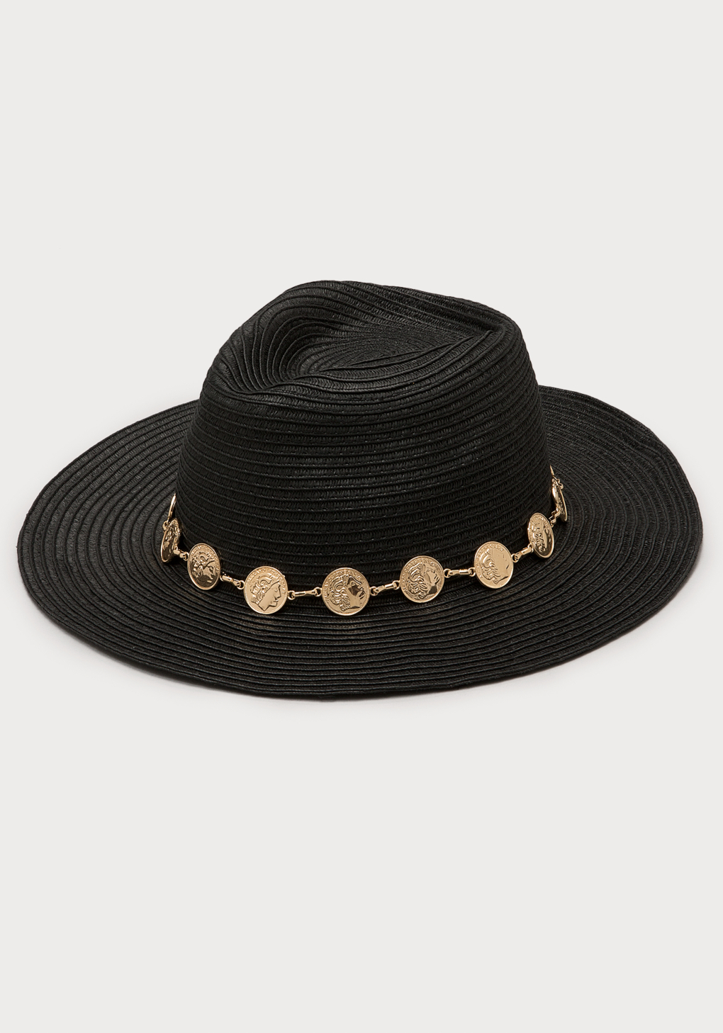 Bebe Coin Band Panama Hat In Black Gold Black Lyst