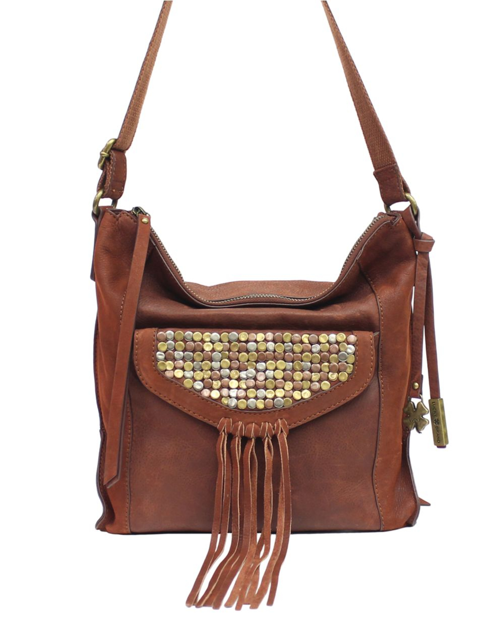 Lucky Brand Metal Works Studded Leather Crossbody Bag in Brown (Brandy ...