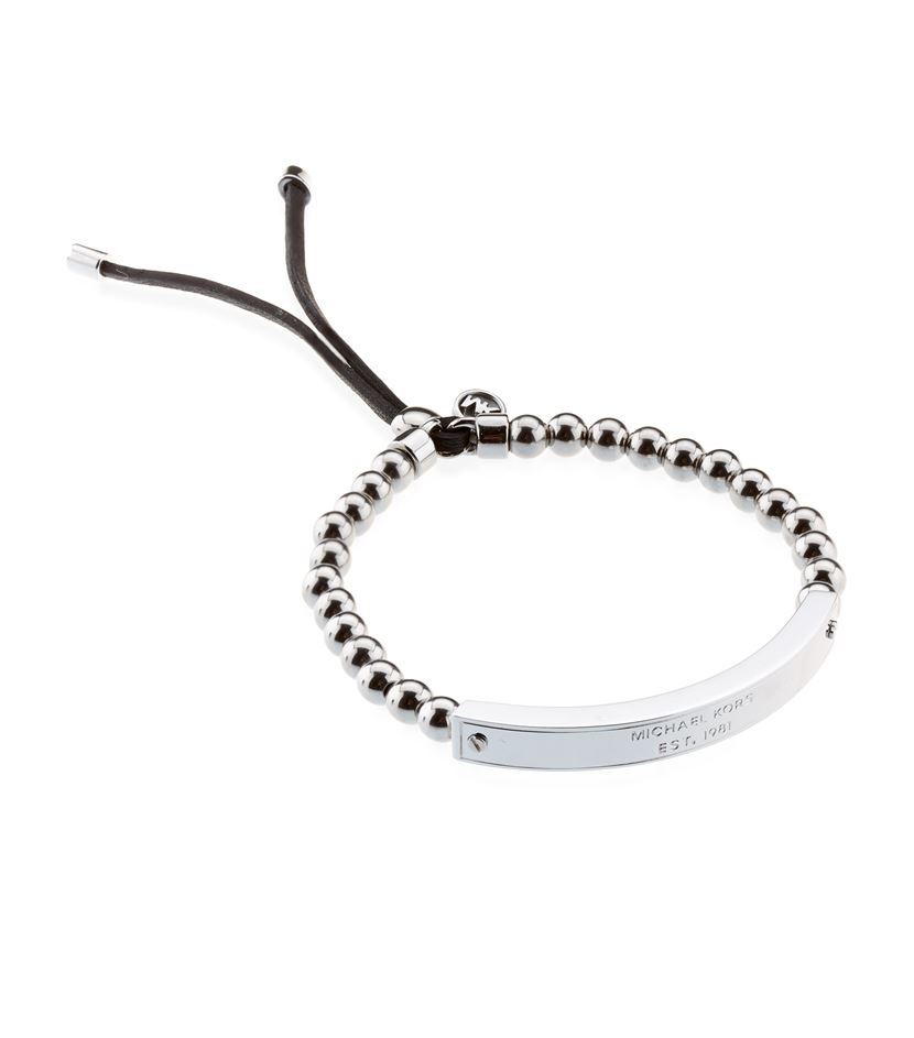 Michael Kors Logo Plaque Bead Bracelet in Metallic | Lyst Canada