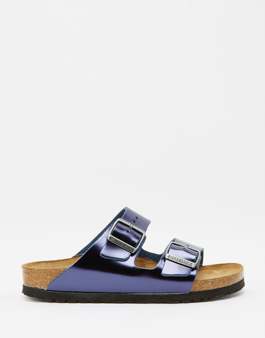 Birkenstock Arizona Metallic Dark Sapphire Slider Flat Sandals in Blue |  Lyst