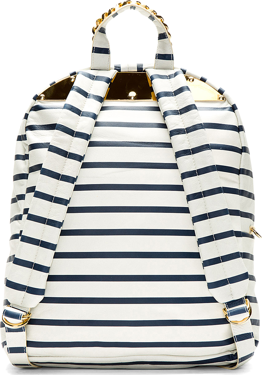 Sophie Hulme Off_white and Navy Leather Printed Stripe Backpack in Blue - Lyst