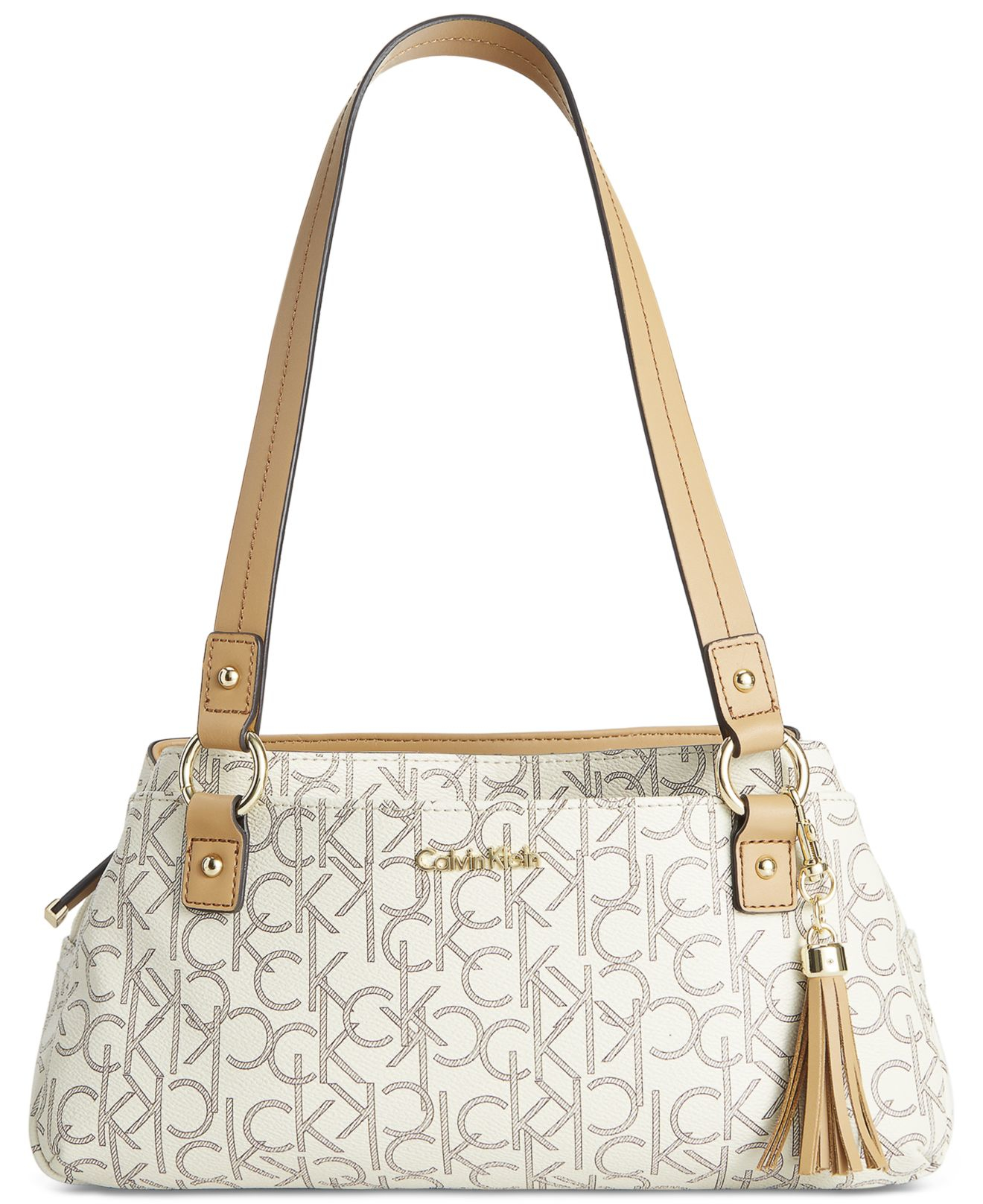 Calvin Klein Monogram Satchel in Almond/Khaki/Camel ...