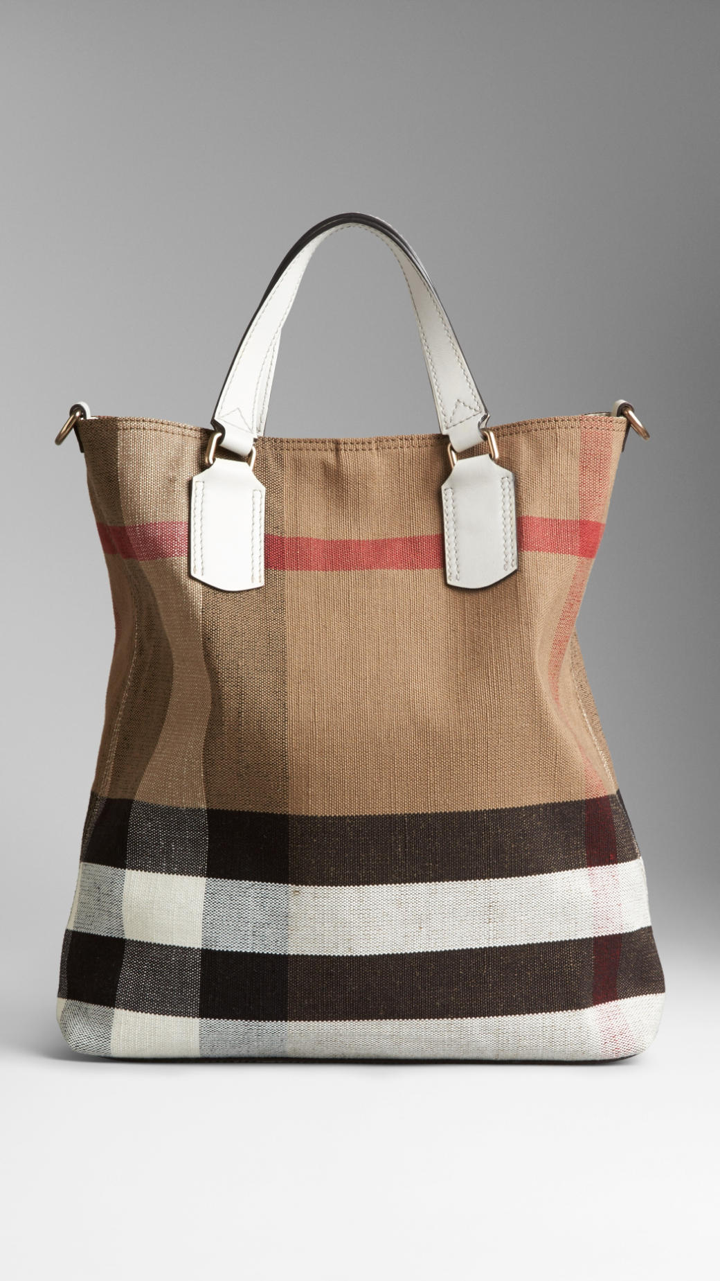 Burberry Medium Canvas Check Tote Bag in White (Brown) | Lyst