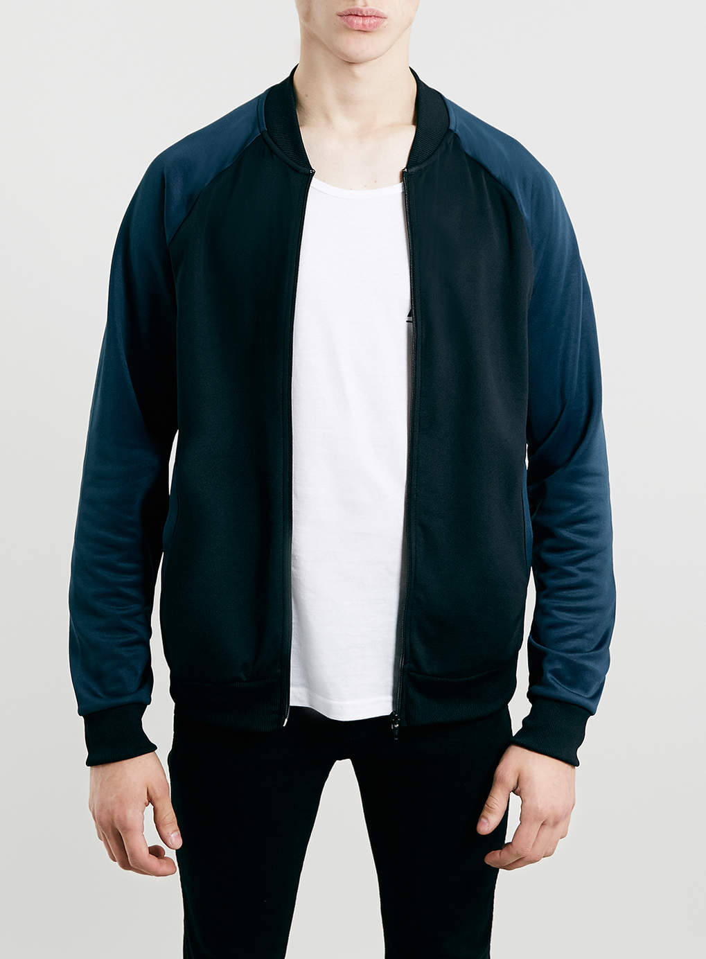 Lac Bk And Navy Sports Fabric Bomber Jacket in Blue for Men (Black) Lyst