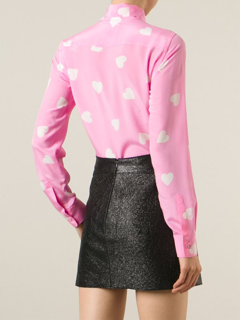 Moschino Heart-Print Silk Blouse in Pink & Purple (Pink) | Lyst