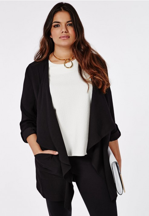 black waterfall jacket plus size