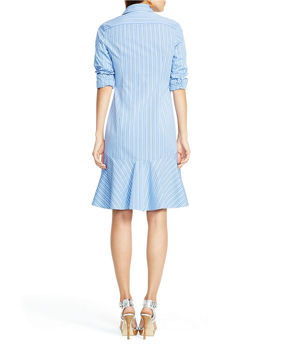 Polo Ralph Lauren Cotton Striped Broadcloth Shirtdress in Blue - Lyst