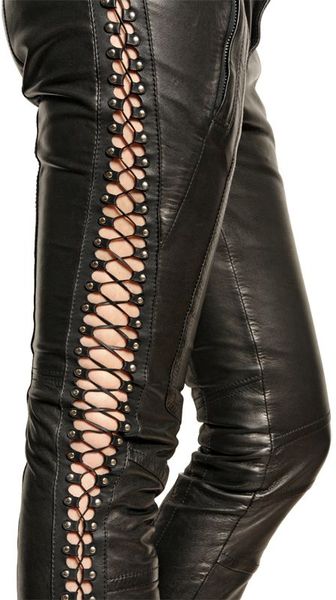 Diesel Black Gold Lace Up Leather Trousers in Black | Lyst