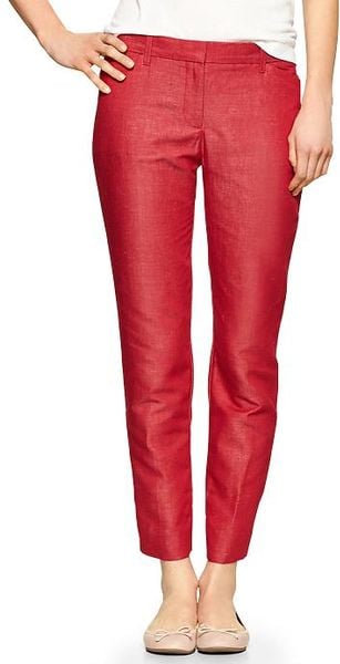 Gap Slim Cropped Linen Pants in Red | Lyst