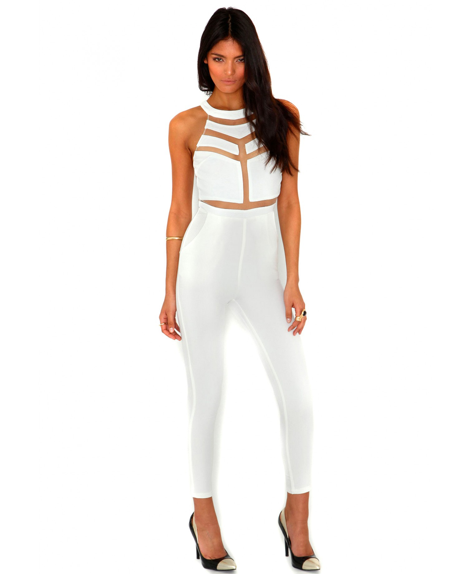 mesh panel jumpsuit