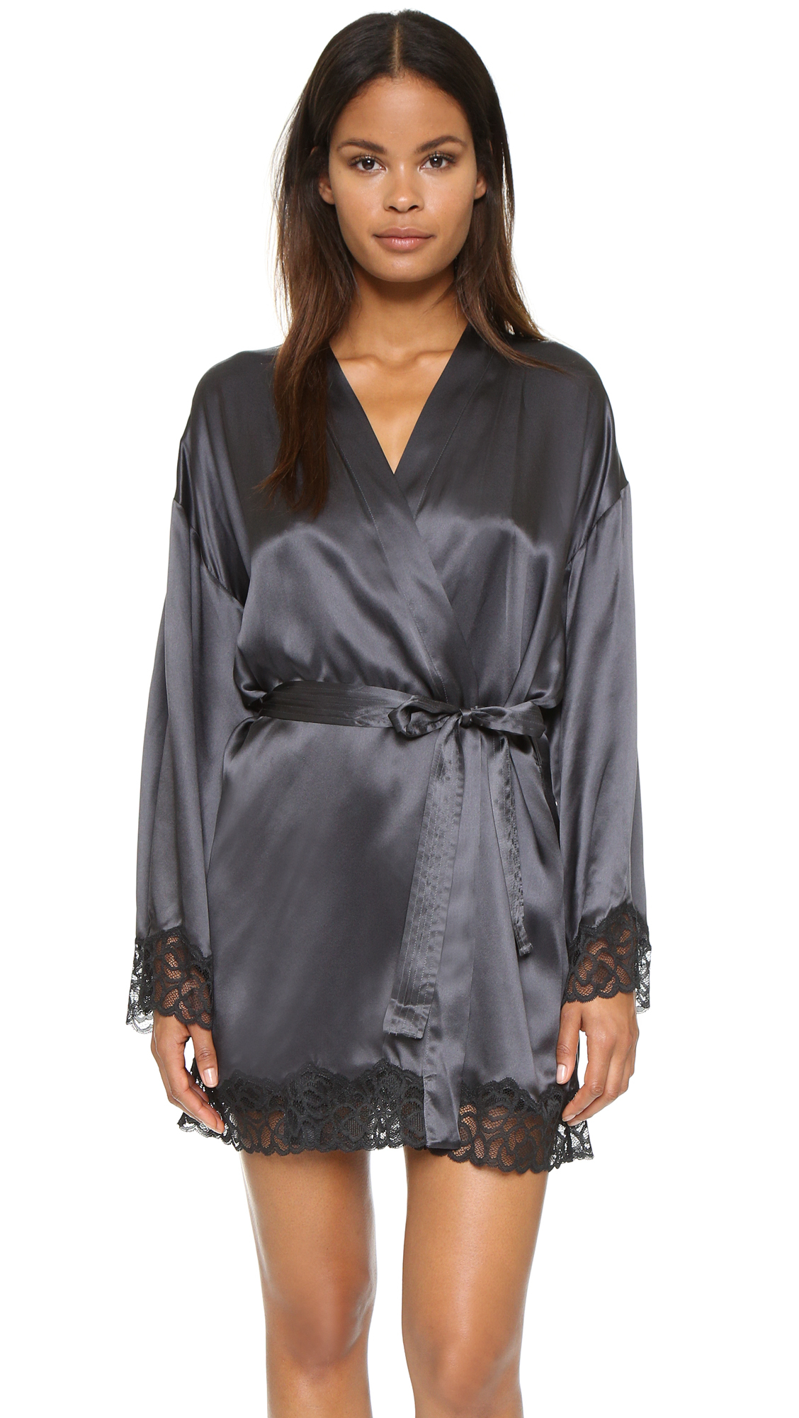 Calvin Klein Fearless Silk Robe in Gray | Lyst