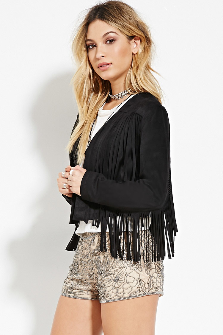 black suede fringe jacket