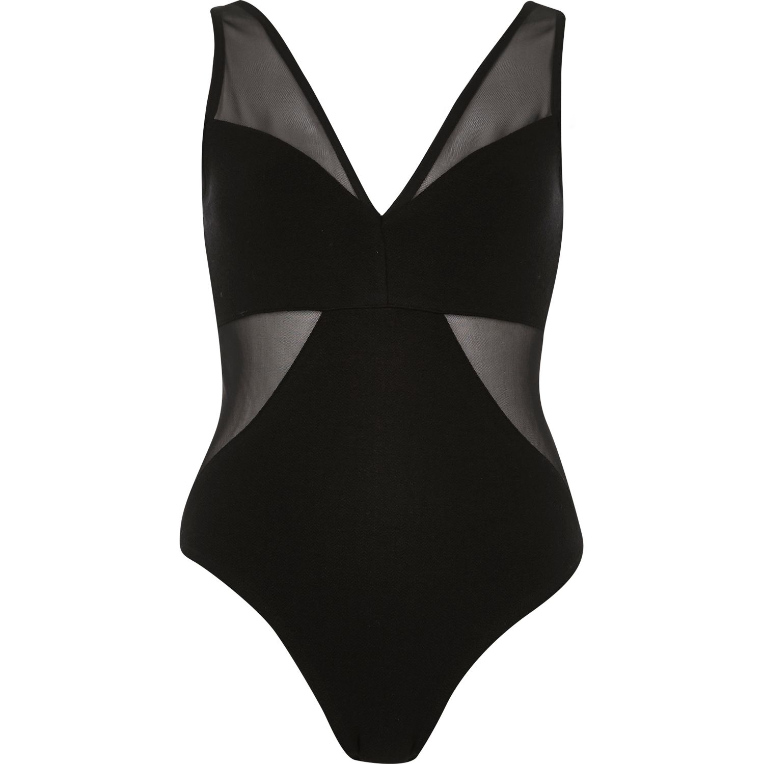 River Island Synthetic Black Mesh Panel Bodysuit Lyst