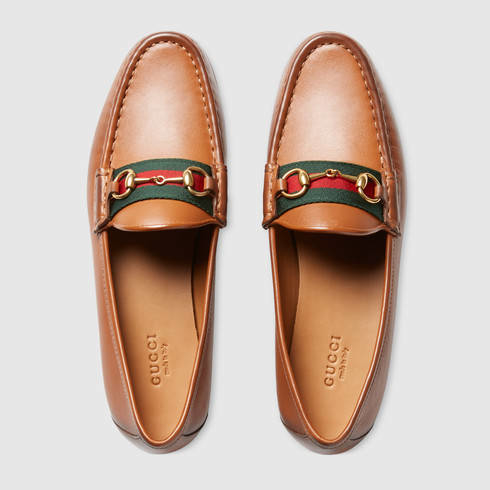 Gucci Leather Loafer Web Brown for Men | Lyst